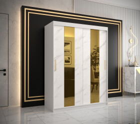 Šatní skříň Abi Golden Pole Barva korpusu: Bílá, Rozměry: 150 cm, Dveře: Bílý mramor se zlatým zrcadlem