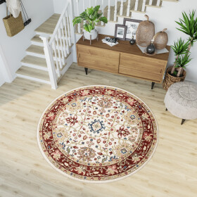 DumDekorace Krémový kulatý koberec ve vintage stylu