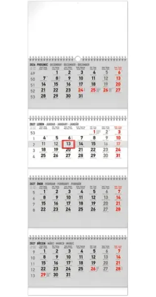 NOTIQUE Nástěnný kalendář 4měsíční standard skládací 2027 / 29,5 × 84,5 cm