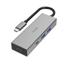 Hama USB-C hub šedá / 4 porty / 2x USB-A + 2x USB-C / USB 3.2 Gen1 / 5 Gb/s (002001360000)