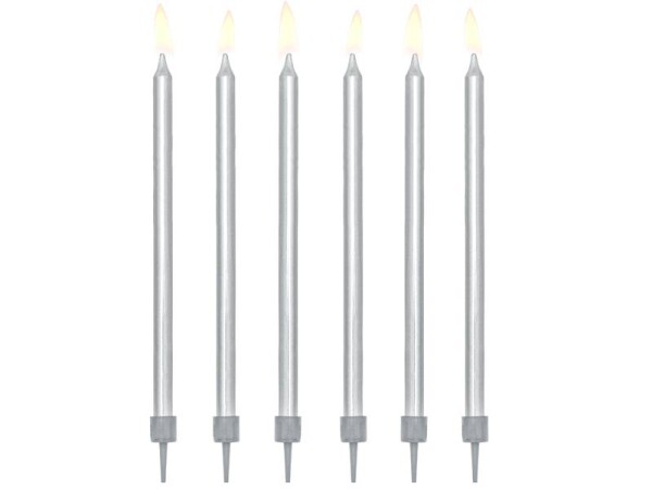 PartyDeco svíčky dlouhé stříbrné (12 ks)