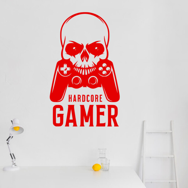 Samolepka Hardcore Gamer Barva: červená, Velikost: 100 x 61 cm