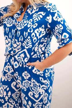 Dámská plus size viskózová souprava s geometrickým potiskem chrpová modrá UNI