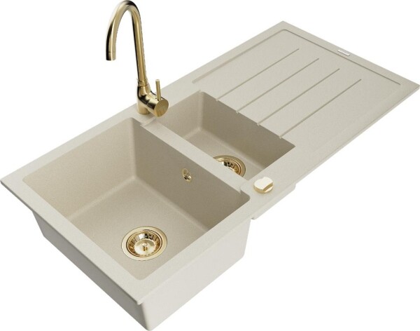 MEXEN - Andres granitový dřez s odkapávačem včetně baterie Telma, béžová 6515-69-670200-50