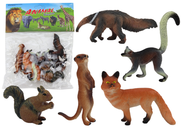 Mamido Figurky zvířat 5 kusů - veverka surikata mravenečník liška lemur