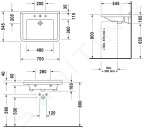 DURAVIT - Starck 3 Umyvadlo 700x545 mm, s 1 otvorem pro baterii, bílá 0309700000