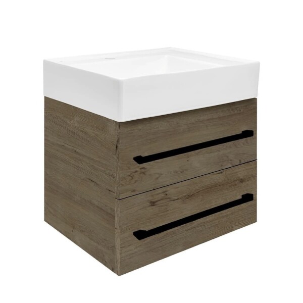 Koupelnová skříňka s umyvadlem a černou úchytkou SAT Cube Way 60x53x46 cm dub Wellington mat CUBE46C602DWSATCW CUBE46C602DWSATCW