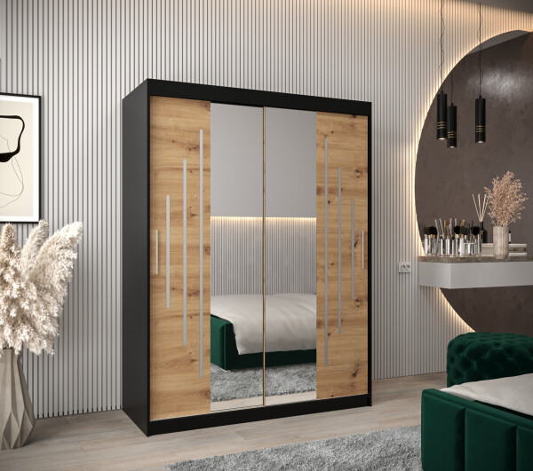 Šatní skříň Abi Y1 Barva korpusu: Černá, Rozměry: 150 cm, Dveře: Dub artisan
