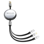 Forever navíjecí kabel 3v1 černá / Nabíjecí kabel / USB-A + 2× USB-C + Lightning / 1,2 m / 100 W (GSM185689)
