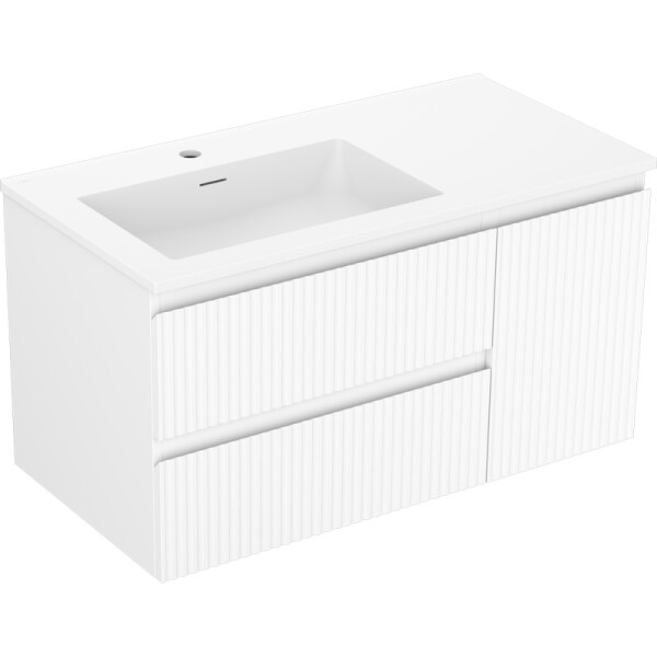 MEXEN/S - Rivel koupelnová skříňka 90 cm s umyvadlem Otis levá, 2S, 1D, reliéf, bílá mat 91A23-09047-3-BBFFF01-W18L01