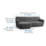 Bielastické potahy VITTORIA šedá sedačka s otomanem vlevo (š. 170 - 300 cm)