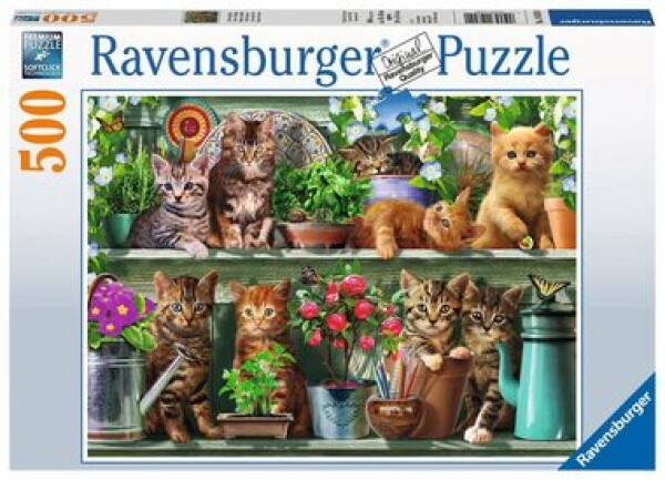 Ravensburger Kočky na poličkách mezi květinami