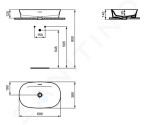 IDEAL STANDARD - Ipalyss Umyvadlo na desku, 600x380 mm, s přepadem, matná bílá E1397V1