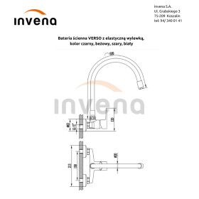 INVENA - Nástěnná baterie VERSO flexibilní výtok, šedá BC-82-E5S-L