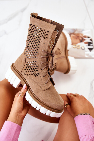 Pracovní kožené vysoké boty Nicole svetlě hnědá 2706 37