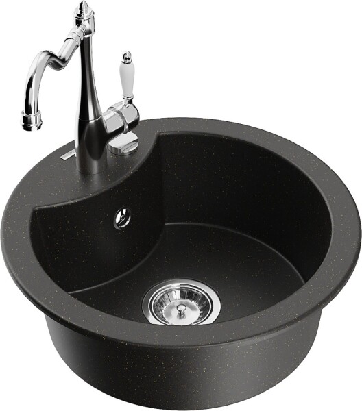 MEXEN/S - Diego granitový dřez 1-miska včetně baterie Carla, černá/zlatá metalik 6512-75-670700-00