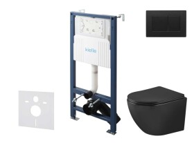 Kielle - Genesis New Set předstěnové instalace, klozetu Oudee, Vortex Rimless+, sedátka softclose a tlačítka Gemini New III, matná černá 30528SS93