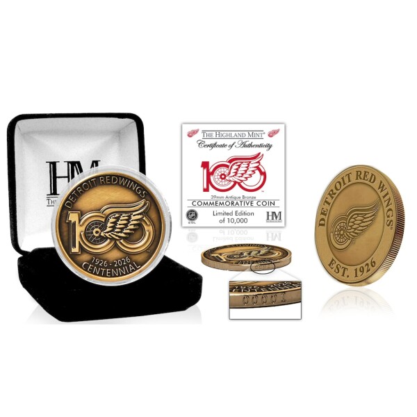 Highland Mint Sběratelská Pamětní mince Detroit Red Wings NHL 100th Anniversary Antique Bronze Coin