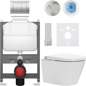 CERANO - Závěsné WC s bidetem Basic/Cronus Premium - bílá lesklá - WC tlačítko Maxio/Stříbrná - ovládání shora - předstěnová instalace - 59,3x38,4 CER-8050BD86490