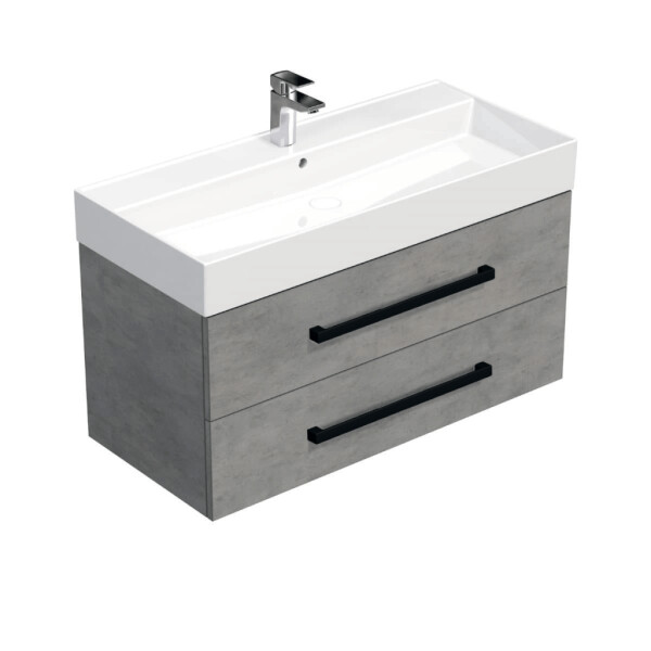 Koupelnová skříňka s černou úchytkou a umyvadlem SAT Cube Way 100x53x46 cm beton mat CUBE46C1002BESAT CUBE46C1002BESAT