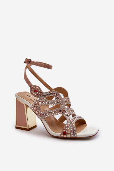 Sandály na podpatku CR952 béžovo-růžové - Step in style 39