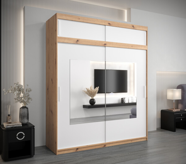 Šatní skříň Abi To s nástavcem Barva korpusu: Dub artisan, Rozměry: 200 cm, Dveře: Bílá