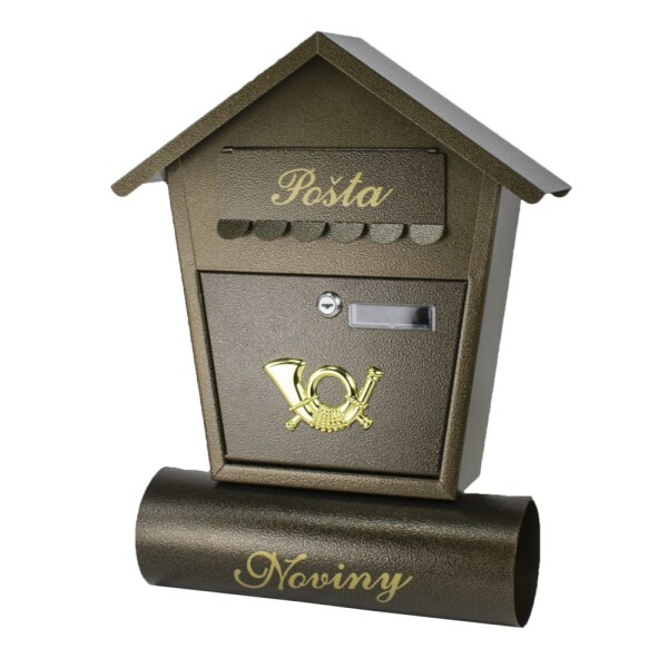 Poštovní schránka hnědá, šikmá stříška, 370x80x480mm, Štěpán
