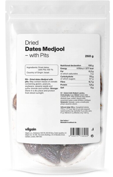 Vilgain Sušené Medjool Datle – 260 g