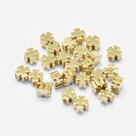 Mosazný korálek - čtyřlístek- pozlacený 18K zlatem - 5 mm x 5 mm - 1 ks