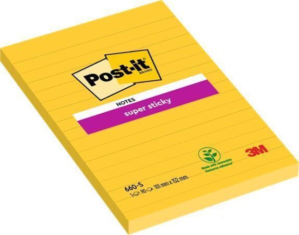 3M Silně lepicí bloček Post-it 660 Super Sticky 102×152 mm, 75 l. linkovaný