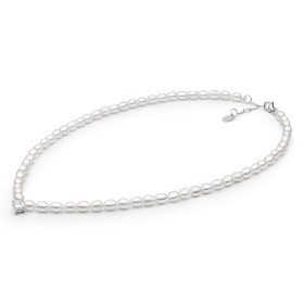 Perlový náhrdelník se zirkonem - stříbro 925/1000, sladkovodní perla, 38 cm + 3 cm (prodloužení) Bílá
