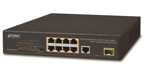 Planet FGSD-1011HP / PoE switch / 8x 10/100 / 1x 1000Base-T + 1x SFP / 802.3at 120W / fanless (FGSD-1011HP)