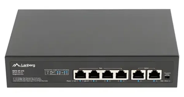 Lanberg RSFE-4P-2FE-60 / Switch / 6-port / 100 Mbps / 4x PoE+ / 60 W / 10"/19" (RSFE-4P-2FE-60)