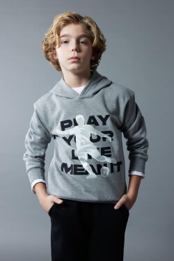 DEFACTO Boy's Hooded Printed Thick Sweatshirt