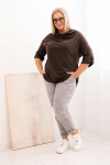 Dámská blůza Plus Size z bavlny volného střihu s vodním výstřihem hnědá UNI