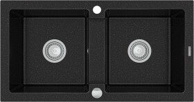 MEXEN Mario granitový dřez dvě buňky 820x436 mm, černá stříbrná metalíza 6504822000-73