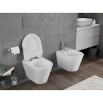 MEXEN/S - Rico Závěsná WC mísa Rimless Tornado včetně sedátka s slow slim, duroplast, bílá lesk 30720100T