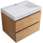 CERANO - Koupelnová skříňka Carole - dub medový + umyvadlo z lit. mramoru Vita - bílá lesklá - s otvorem - 70x58x46 CER-669112
