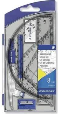 STAEDTLER Geometrická sada / 8 dílů / kružítko / úhloměr / pravítko 15 cm (550 60 S8)