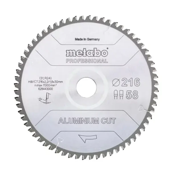 Metabo AluminiumCutProf / Řezný kotouč na hliník / Průměr 216 x 30 mm / Šířka řezu 2.2 mm (628443000)