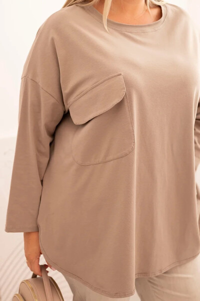 Dámská blůza Plus Size s bavlnou, s kapsou a ohrnovacími rukávy fango UNI