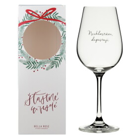 Bella Rose Sklenice na víno Nechlastám, degustuji + vánoční krabička, čirá barva, sklo, 350 ml