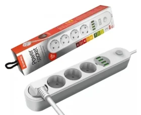 ColorWay CW-CHE44W bílá / Prodlužovací kabel / 4 zásuvky / 4× USB / 2 m (CW-CHE44W)