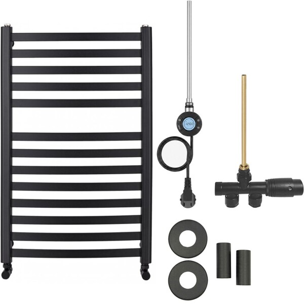 CERANO Koupelnový radiátorový set Paolo - kombinované vytápění, wifi tyč - boční jednobodové připojení - 300W - černá matná - 850x550 mm