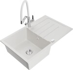 MEXEN - Bruno granitový dřez s odkapávačem včetně baterie Duo, bílá 6513-20-671701-02