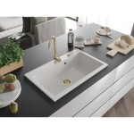 MEXEN/S - Elix granitový dřez 1-miska 800 x 500 mm, bílá, sifon zlatá 6527801005-20-G