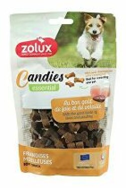 Pochoutka pes CANDIES kostičky drůbež,játra 150g Zolux