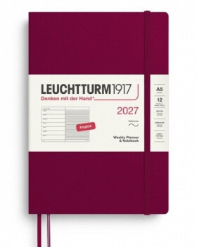 Týdenní plánovač Zápisník Port Red, Medium A5 2027, Softcover, anglicky