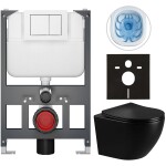 CERANO - Kompletní WC set Basic/Cesso - černá lesklá - WC tlačítko Maxio/Bílá - závěsné - nízký modul - předstěnová instalace - 49x36 CER-8050BD86304