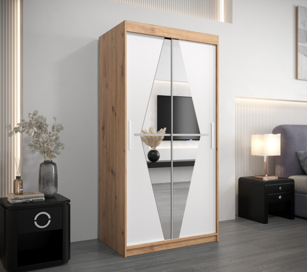 Šatní skříň Abi Bo Barva korpusu: Dub artisan, Rozměry: 100 cm, Dveře: Bílá